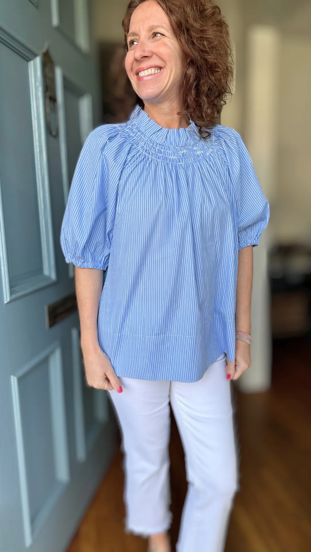 Caryn Lawn Brooke Top in Blue Stripe