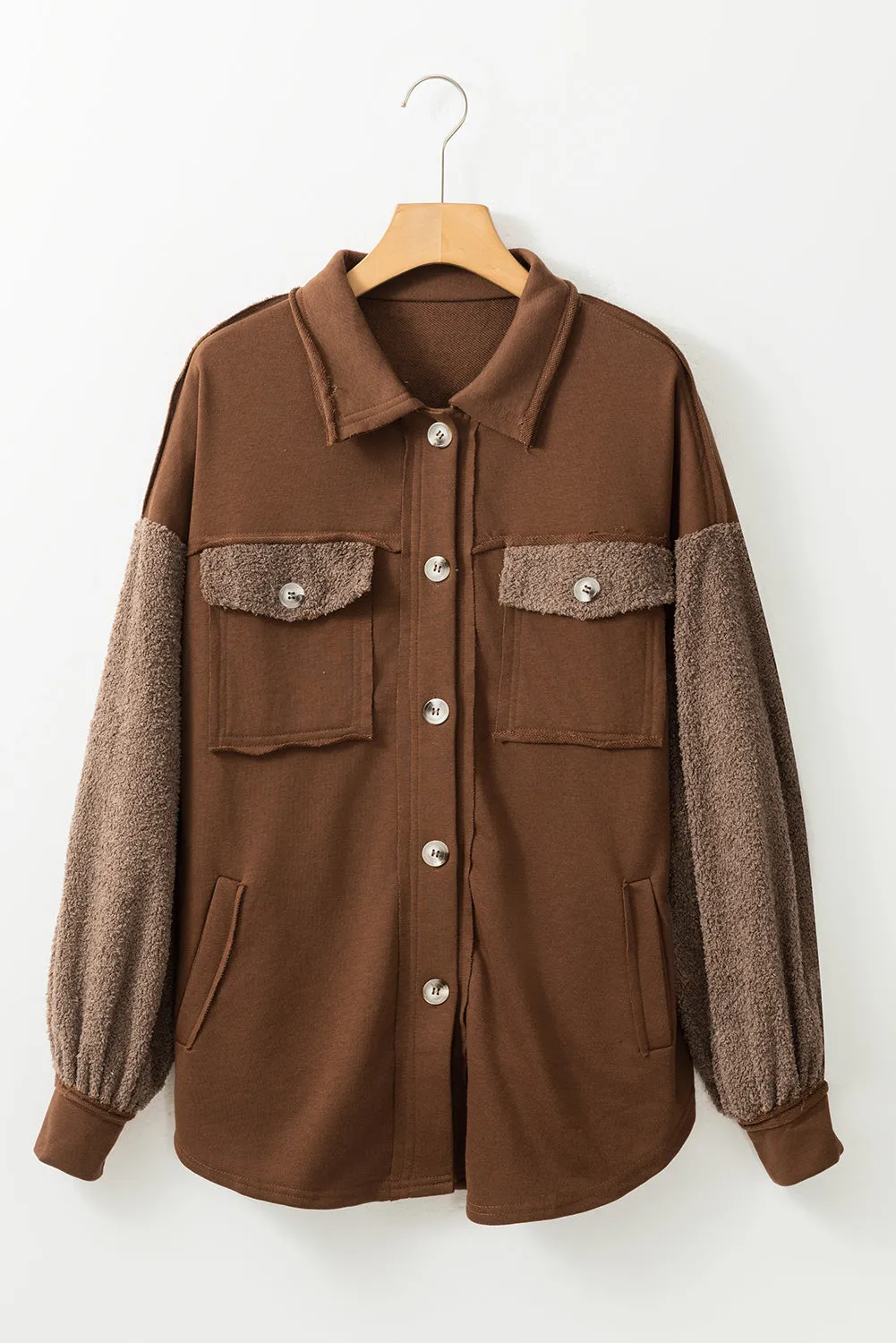 Chestnut Exposed Seam Elbow Patch Oversized Shacket