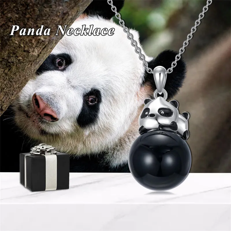 Christmas Gifts for Women Girls Mother Panda Necklace Sterling Silver Black Agate Panda Pendant Cute Panda Jewelry for Women