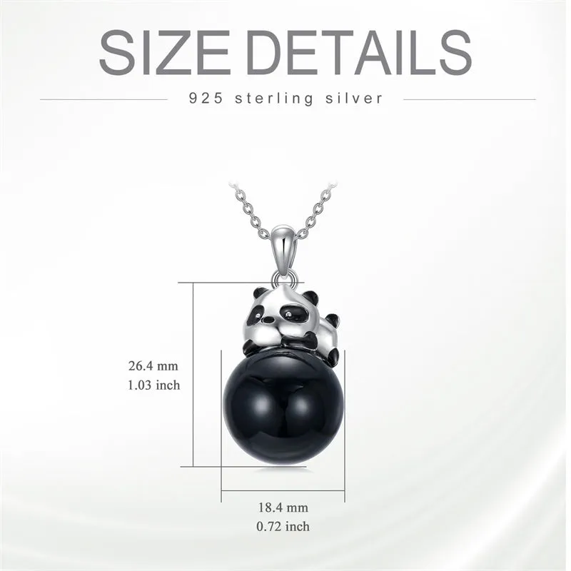 Christmas Gifts for Women Girls Mother Panda Necklace Sterling Silver Black Agate Panda Pendant Cute Panda Jewelry for Women