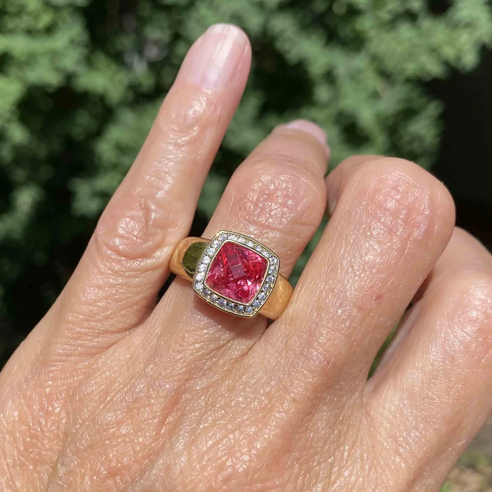 Chunky Hot Pink Spinel CZ Halo Cluster Ring