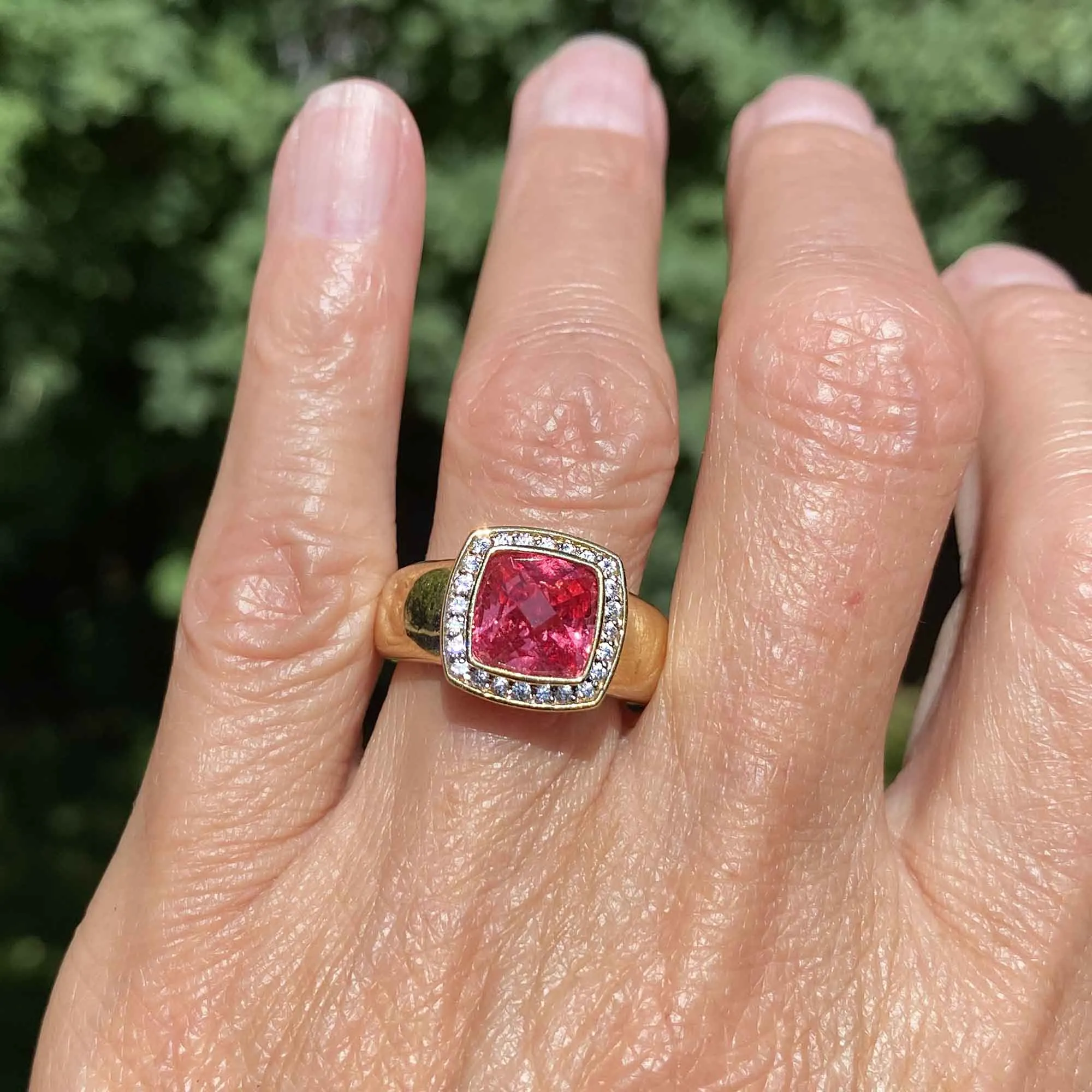 Chunky Hot Pink Spinel CZ Halo Cluster Ring