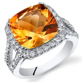 Citrine Cushion Cut Sterling Silver Ring Size 5