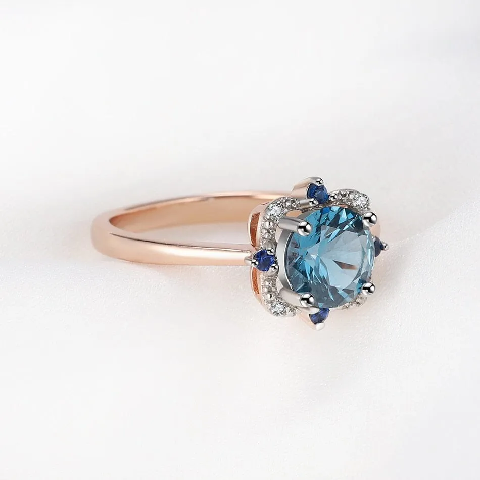 Classy Topaz Created Gemstone Rose Gold Ring - 925 Sterling Silver