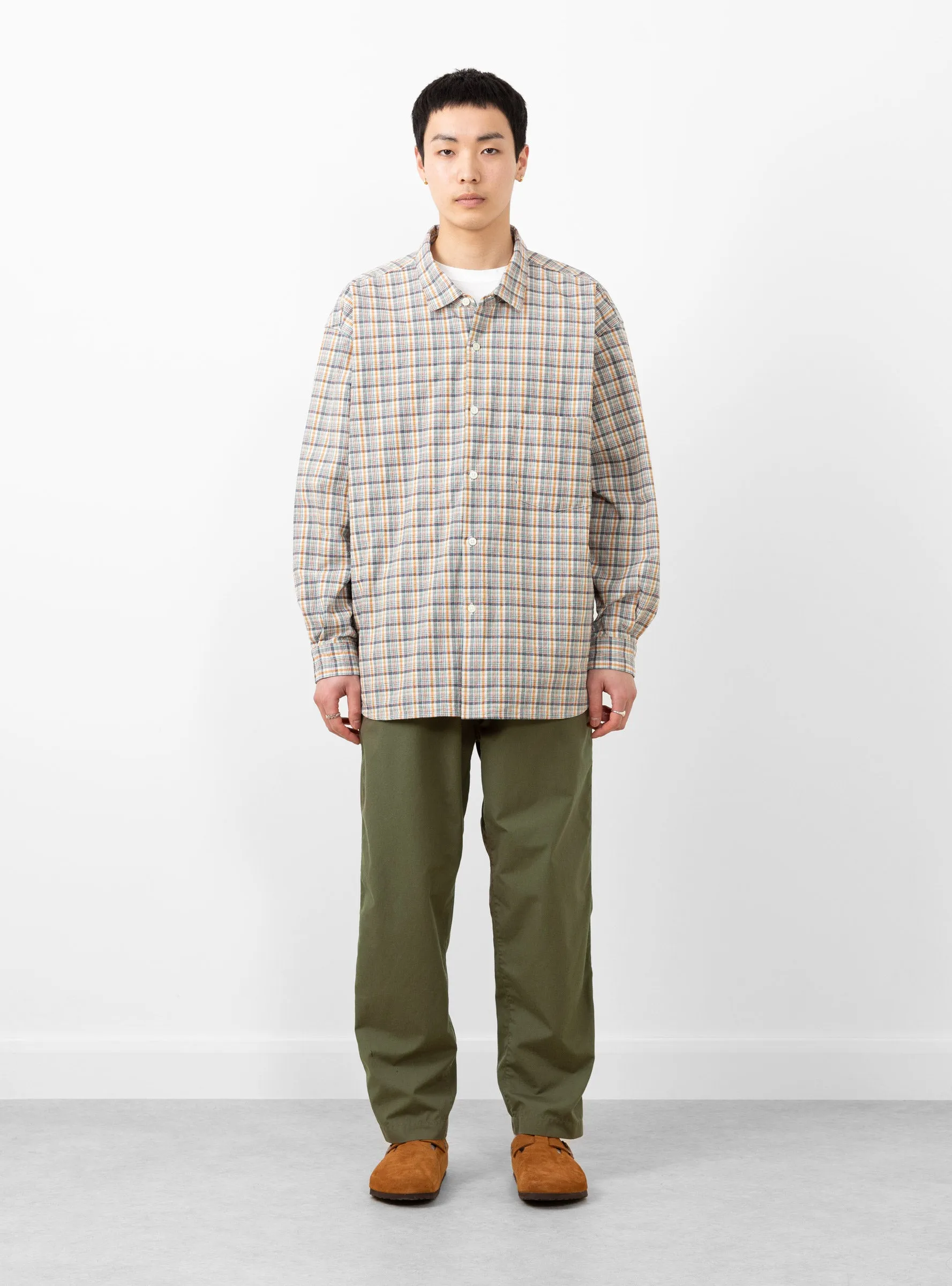 Cotton Silk Euro Check Shirt Sunset