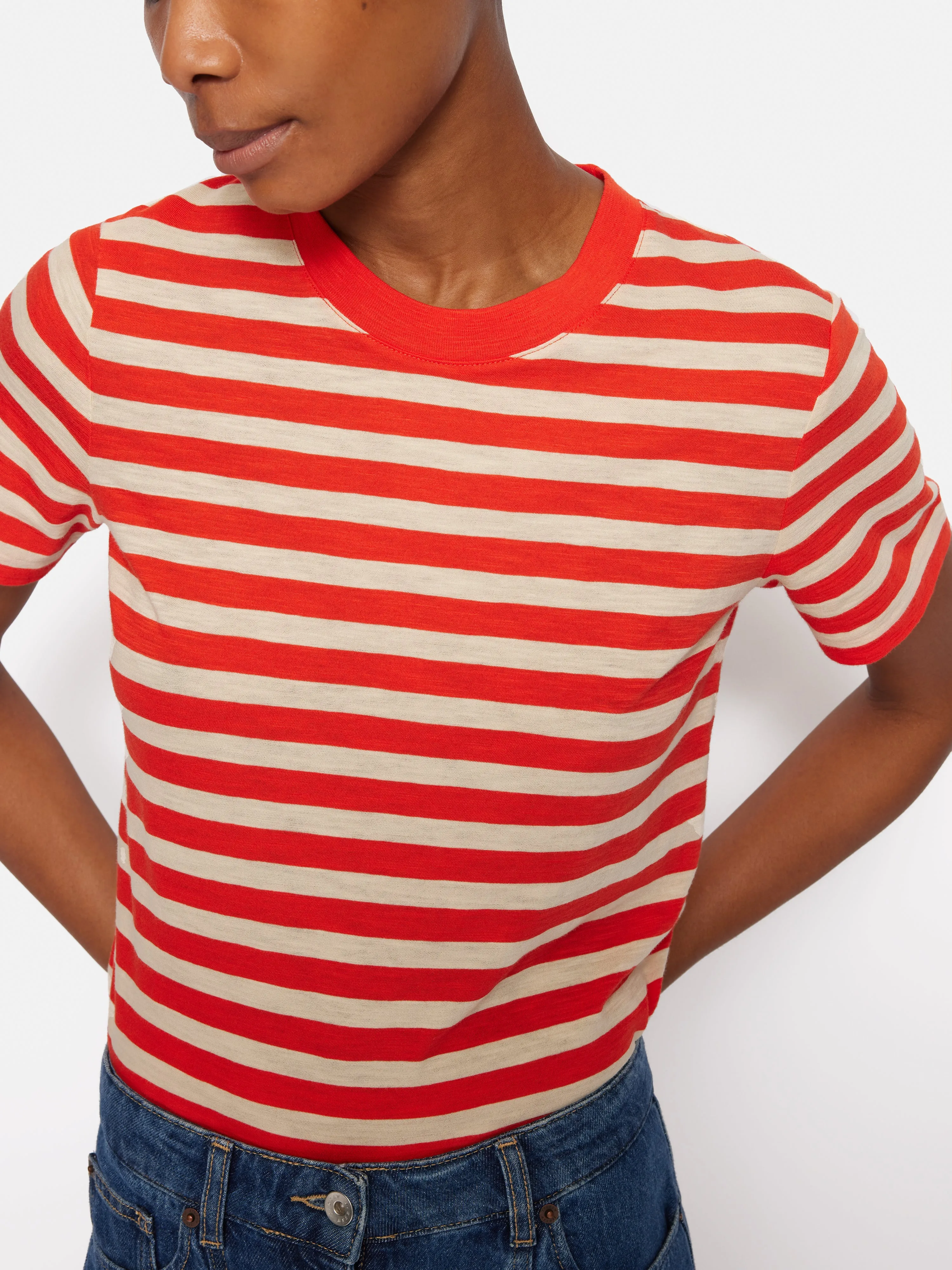 Cotton Slub Stripe Tee | Red