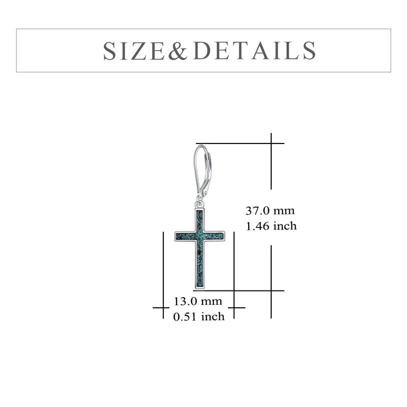 Cross Earrings Sterling Silver Dangle Drop Leverback Cross Earrings Religion Jewelry Christians Gifts for Women Men