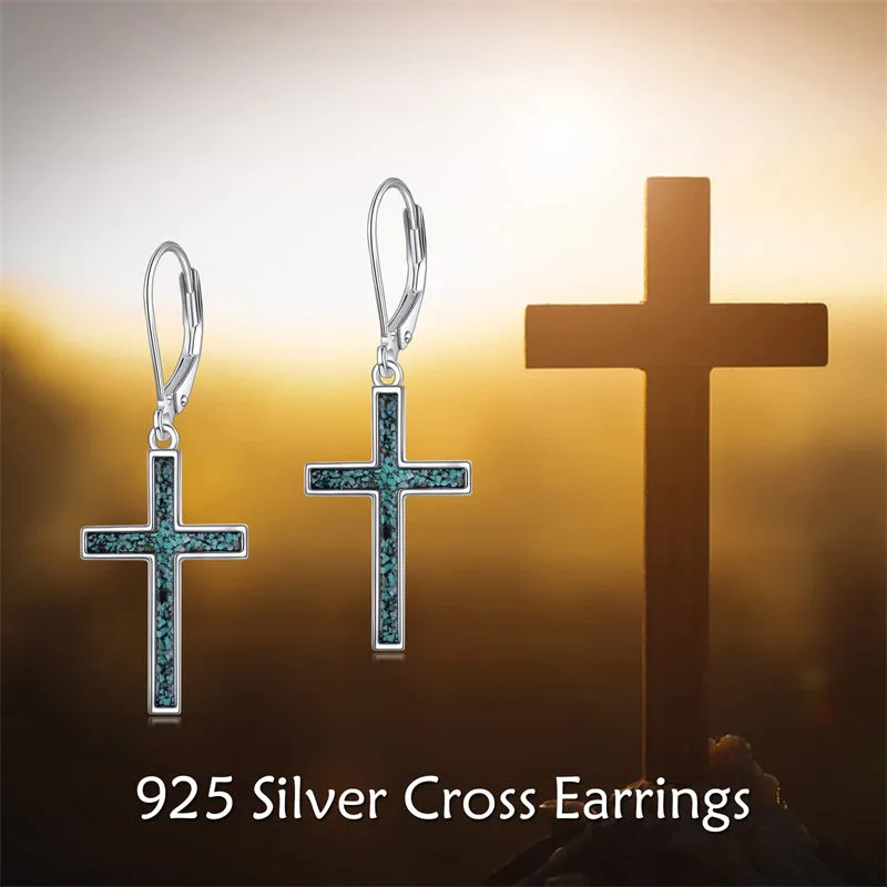 Cross Earrings Sterling Silver Dangle Drop Leverback Cross Earrings Religion Jewelry Christians Gifts for Women Men