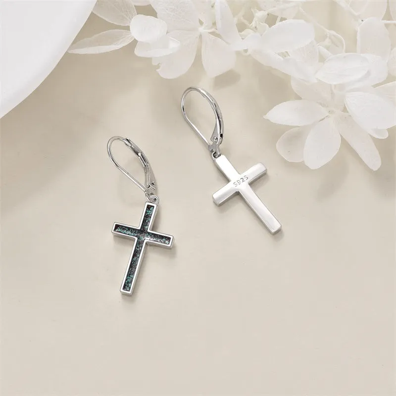 Cross Earrings Sterling Silver Dangle Drop Leverback Cross Earrings Religion Jewelry Christians Gifts for Women Men