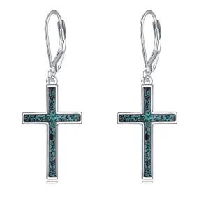 Cross Earrings Sterling Silver Dangle Drop Leverback Cross Earrings Religion Jewelry Christians Gifts for Women Men