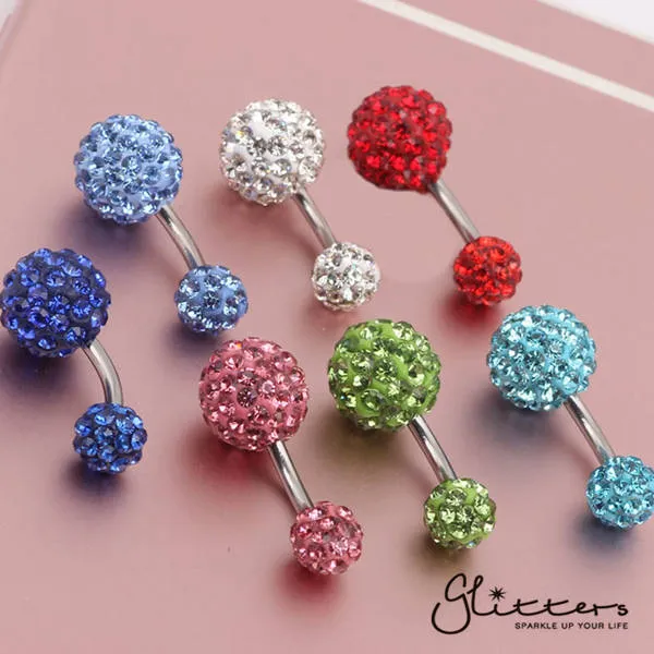 Crystal Cluster Ferido Double Disco Ball Navel Belly Button Ring-Aurora Borealis