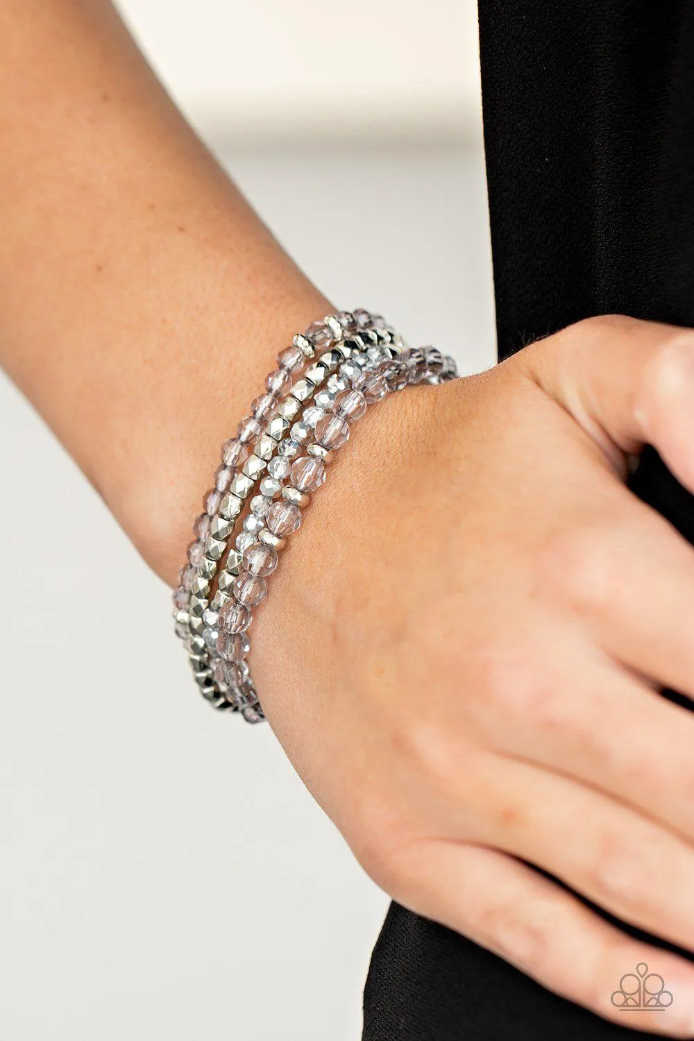 Crystal Crush Silver Stretch Bracelet Set - Paparazzi Accessories