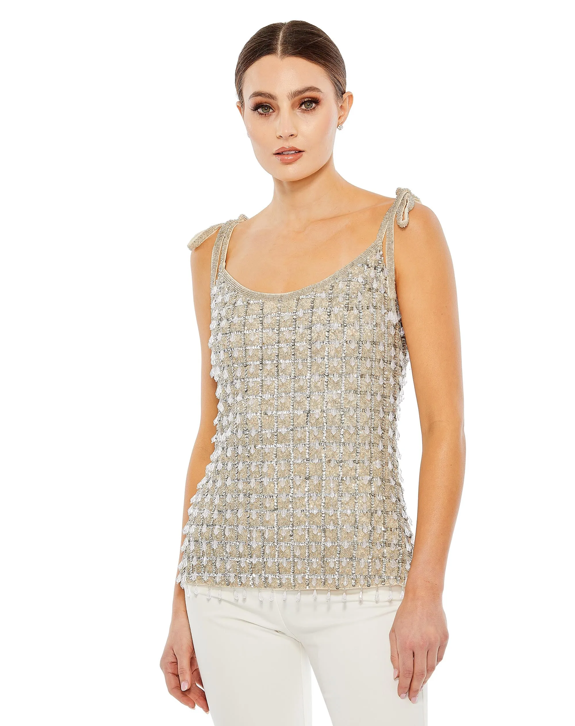 Crystal Embellished Soft Tie Cami Top