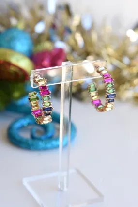 CRYSTAL HOOP EARRINGS -MULTI