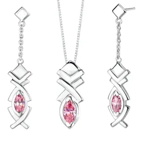 Cubic Zirconia Pendant Earrings Set Sterling Silver