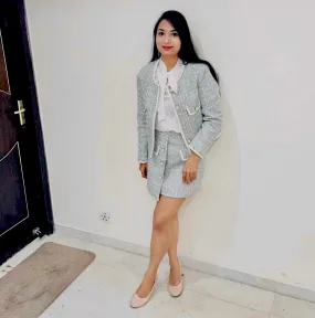 Customer Manvika In Our Meline Tweed Jacket And Skirt Set