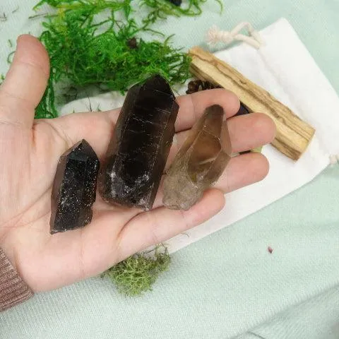 Elestial Natural Smoky Quartz Point from Brazil ~ Set of 3~  Ideal for Grounding in Earth Energy