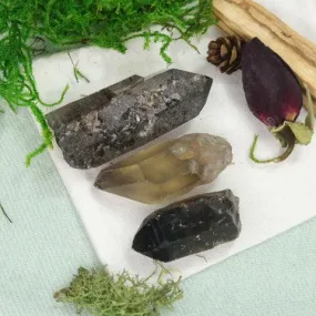 Elestial Natural Smoky Quartz Point from Brazil ~ Set of 3~  Ideal for Grounding in Earth Energy