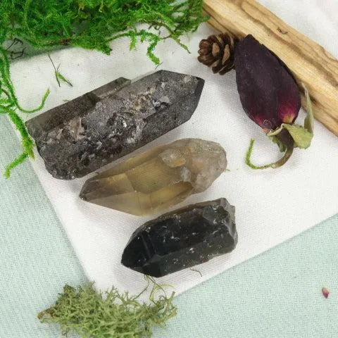 Elestial Natural Smoky Quartz Point from Brazil ~ Set of 3~  Ideal for Grounding in Earth Energy