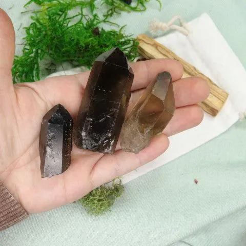 Elestial Natural Smoky Quartz Point from Brazil ~ Set of 3~  Ideal for Grounding in Earth Energy