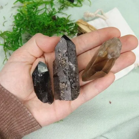 Elestial Natural Smoky Quartz Point from Brazil ~ Set of 3~  Ideal for Grounding in Earth Energy