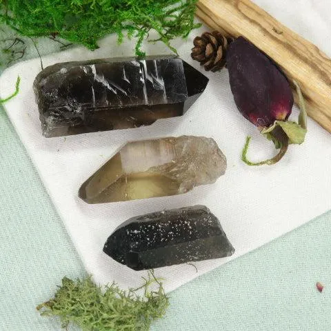 Elestial Natural Smoky Quartz Point from Brazil ~ Set of 3~  Ideal for Grounding in Earth Energy