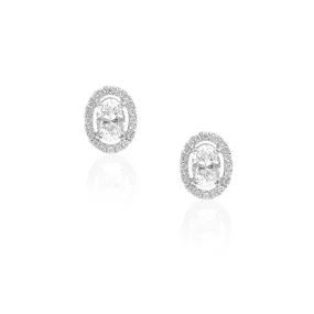 Elia Haloed Oval Stud Earrings in 14K White Gold