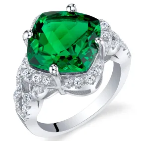 Emerald Cushion Cut Sterling Silver Ring Size 5