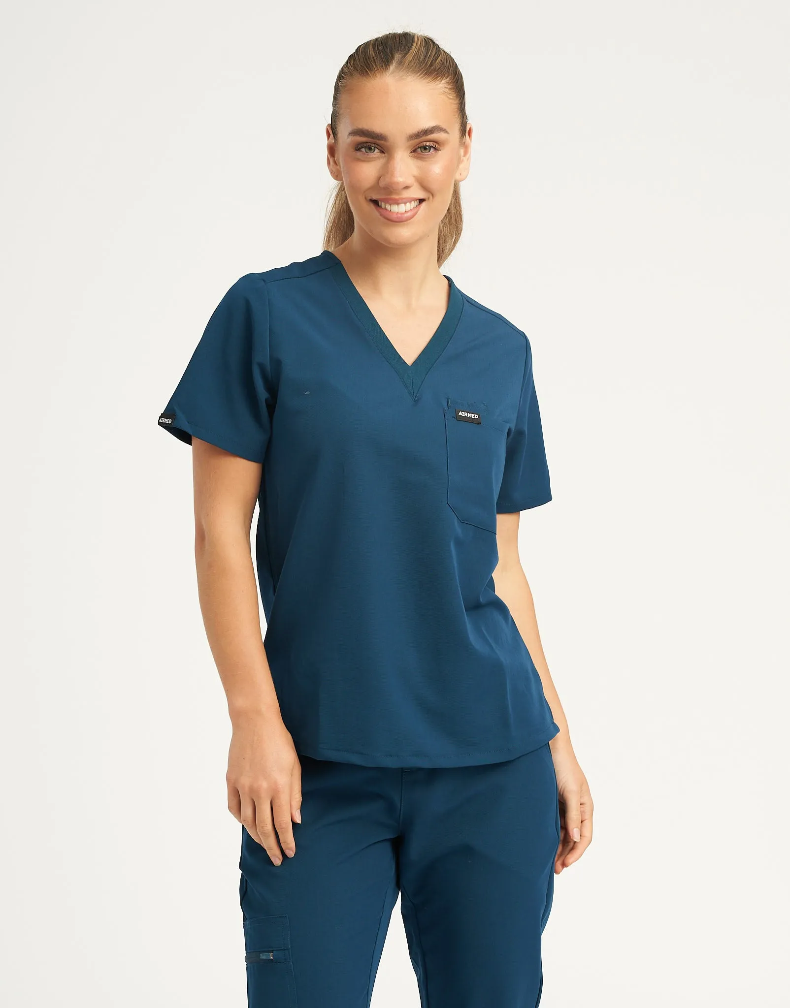 Essential One Pocket V Neck Scrub Top - Gibraltar Blue