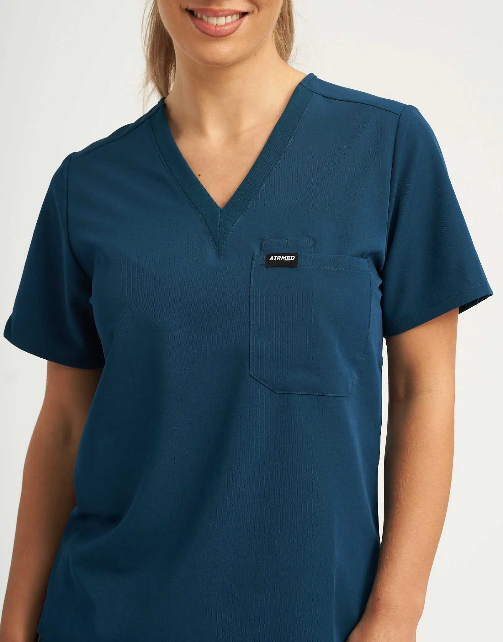 Essential One Pocket V Neck Scrub Top - Gibraltar Blue