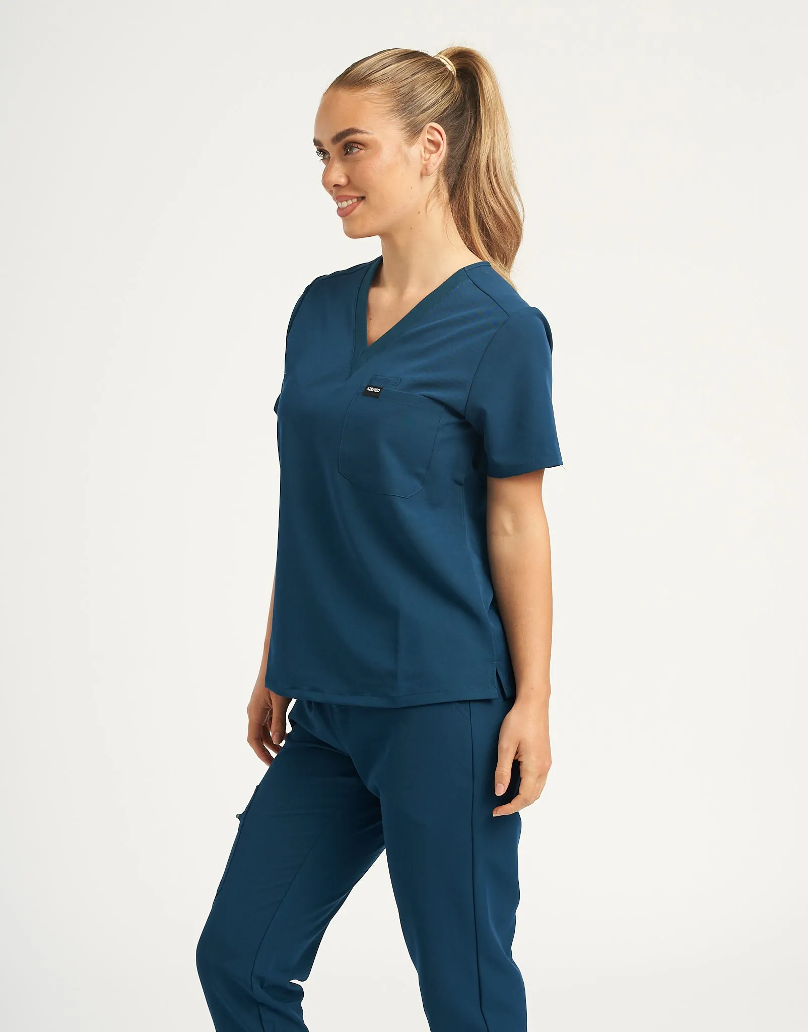 Essential One Pocket V Neck Scrub Top - Gibraltar Blue