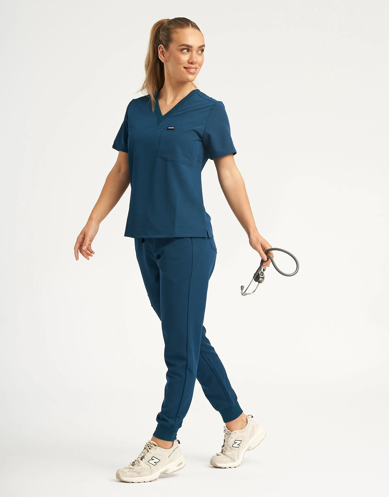 Essential One Pocket V Neck Scrub Top - Gibraltar Blue