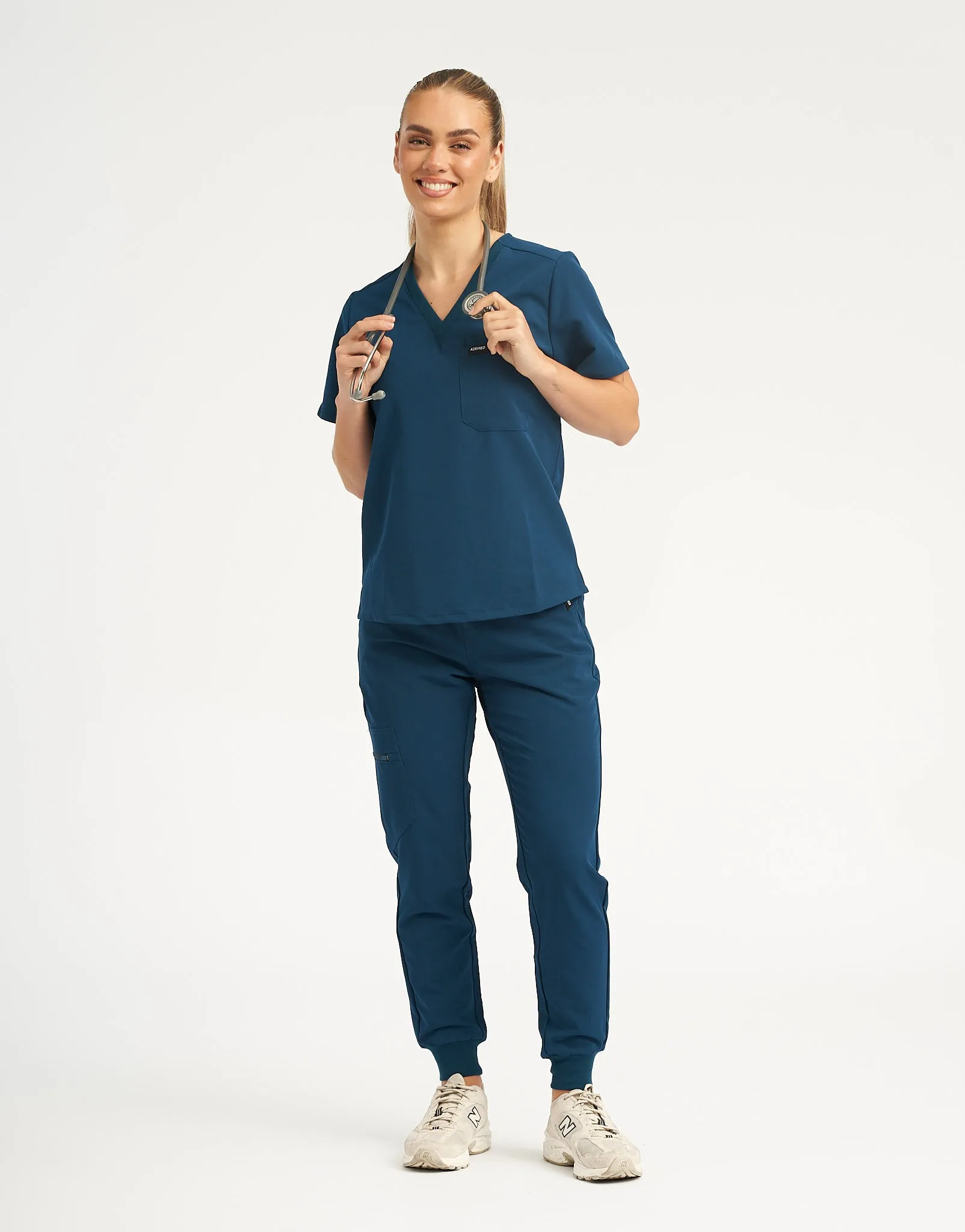 Essential One Pocket V Neck Scrub Top - Gibraltar Blue