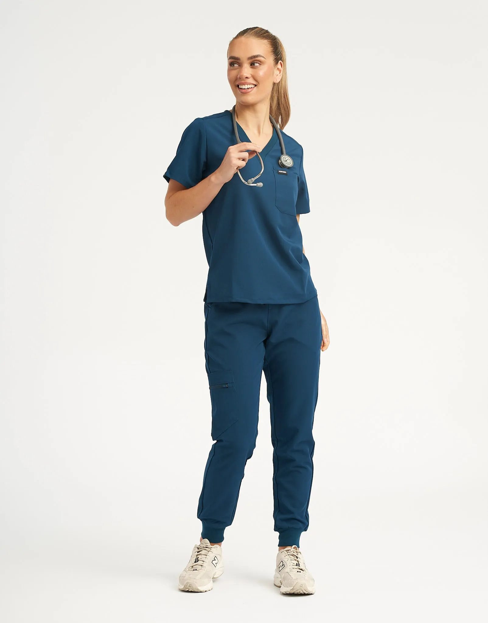 Essential One Pocket V Neck Scrub Top - Gibraltar Blue