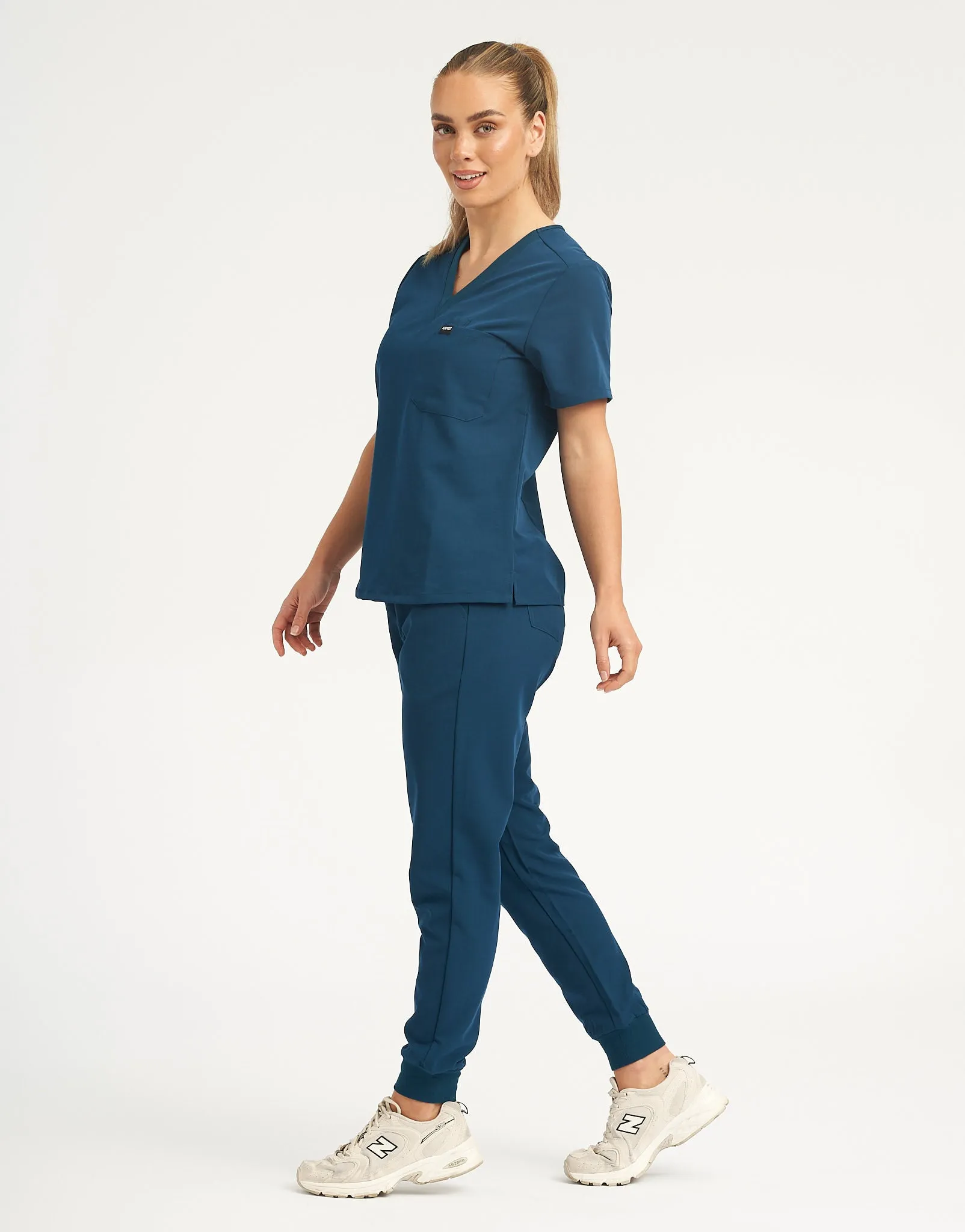 Essential One Pocket V Neck Scrub Top - Gibraltar Blue