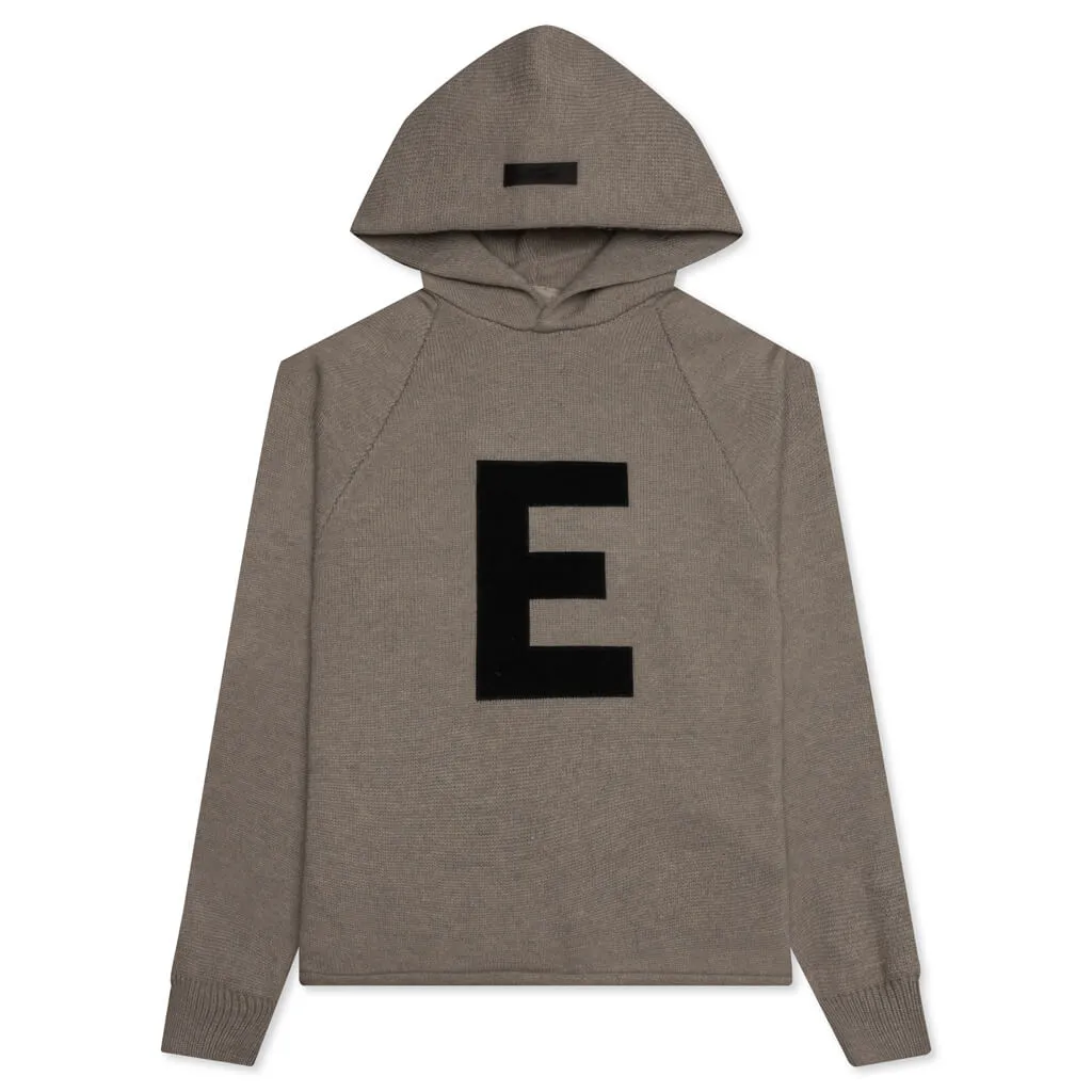 Essentials Kid's Big E Knit Hoodie - Dark Oatmeal