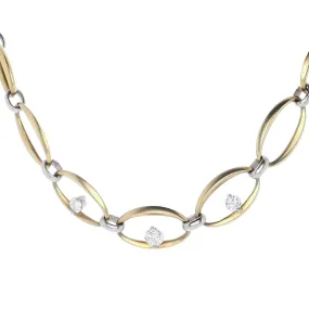 Estate 18k Yellow Gold and Platinum Graduated Oval Link Diamond 16.5 Necklace