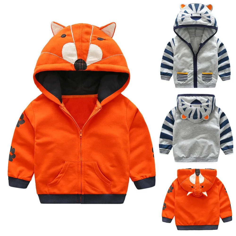 Fox or Zebra Hooded Zip Front Sweatshirt Toddler Boy or Girl