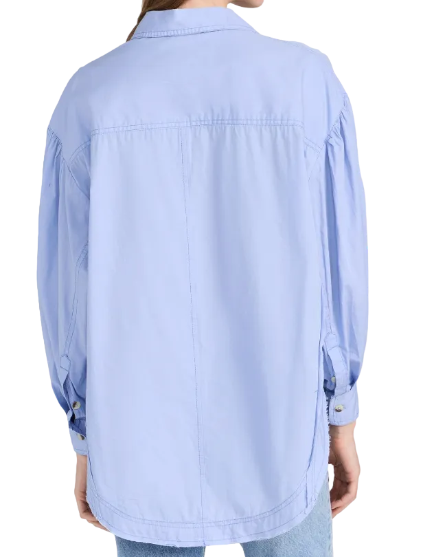 Free People Blue Happy Hour Solid Shirt UK M