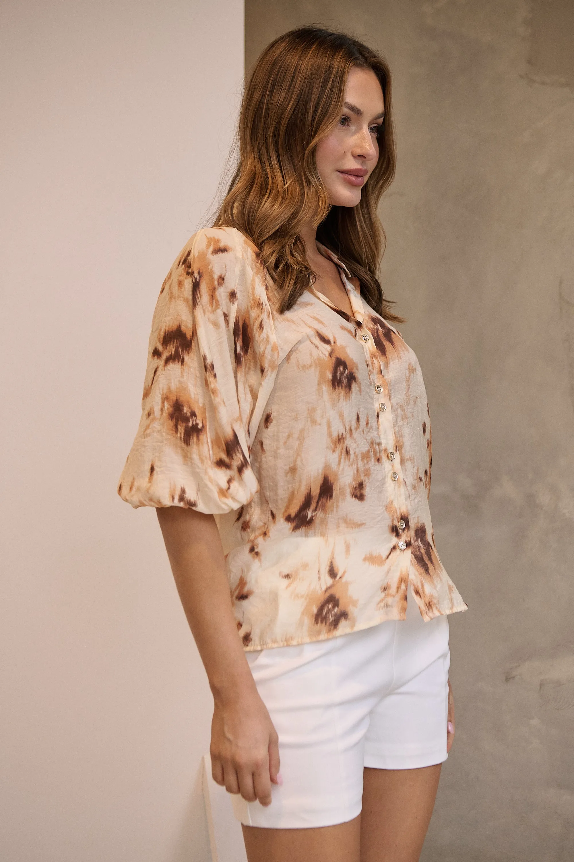 Frida Puff Sleeve Print Blouse