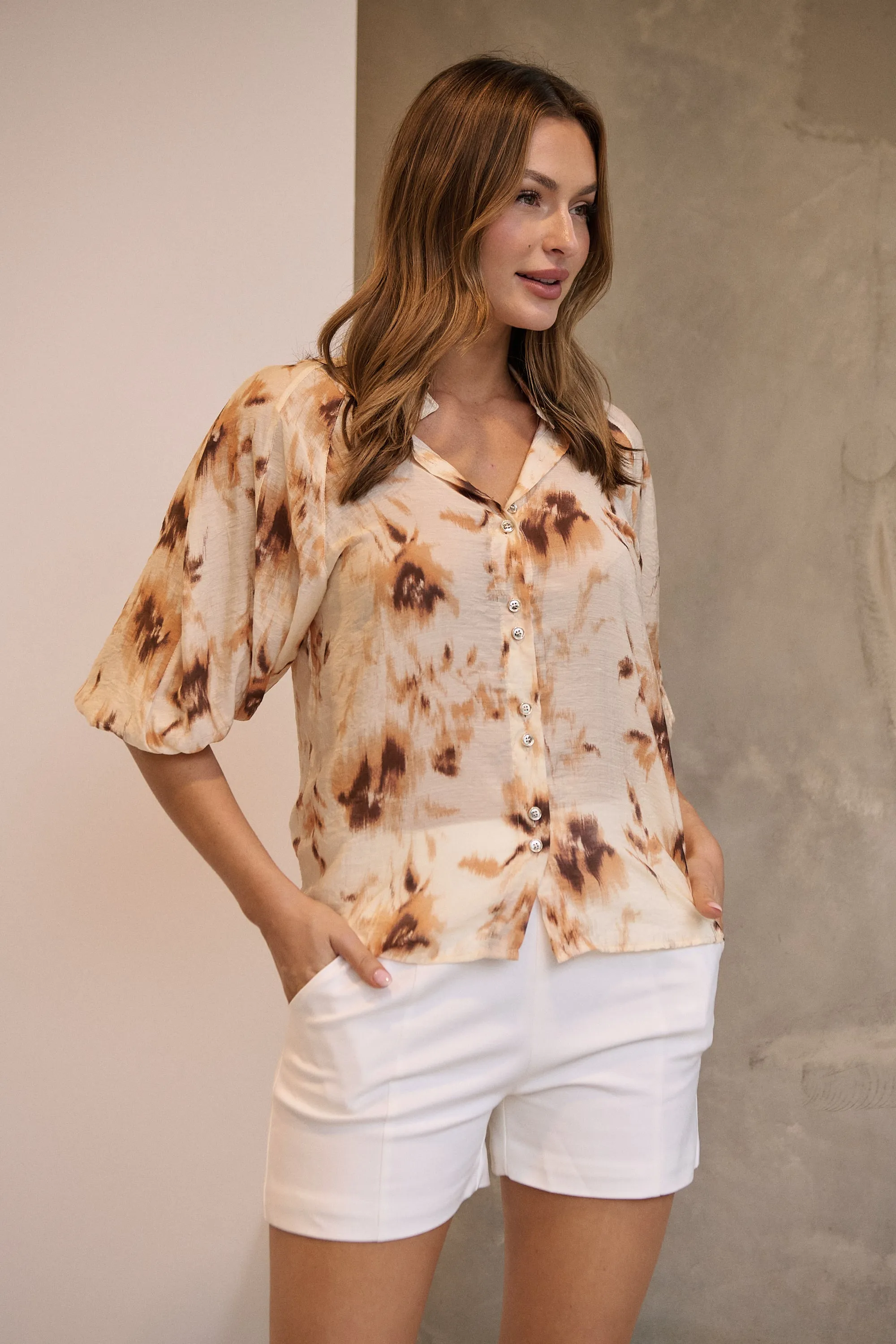 Frida Puff Sleeve Print Blouse