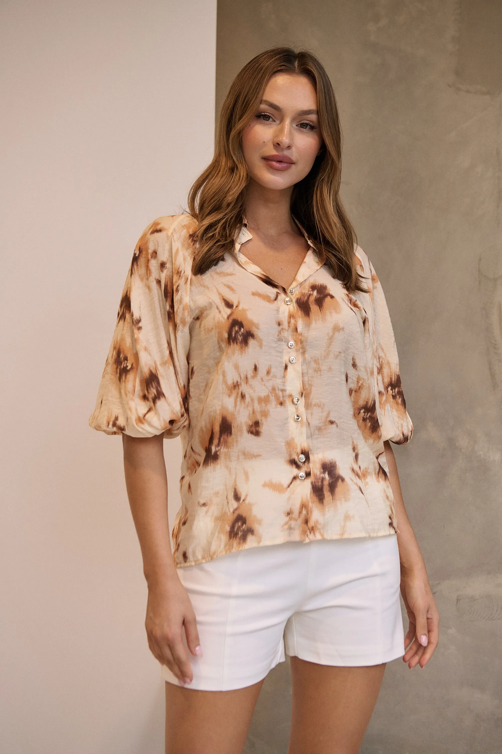 Frida Puff Sleeve Print Blouse