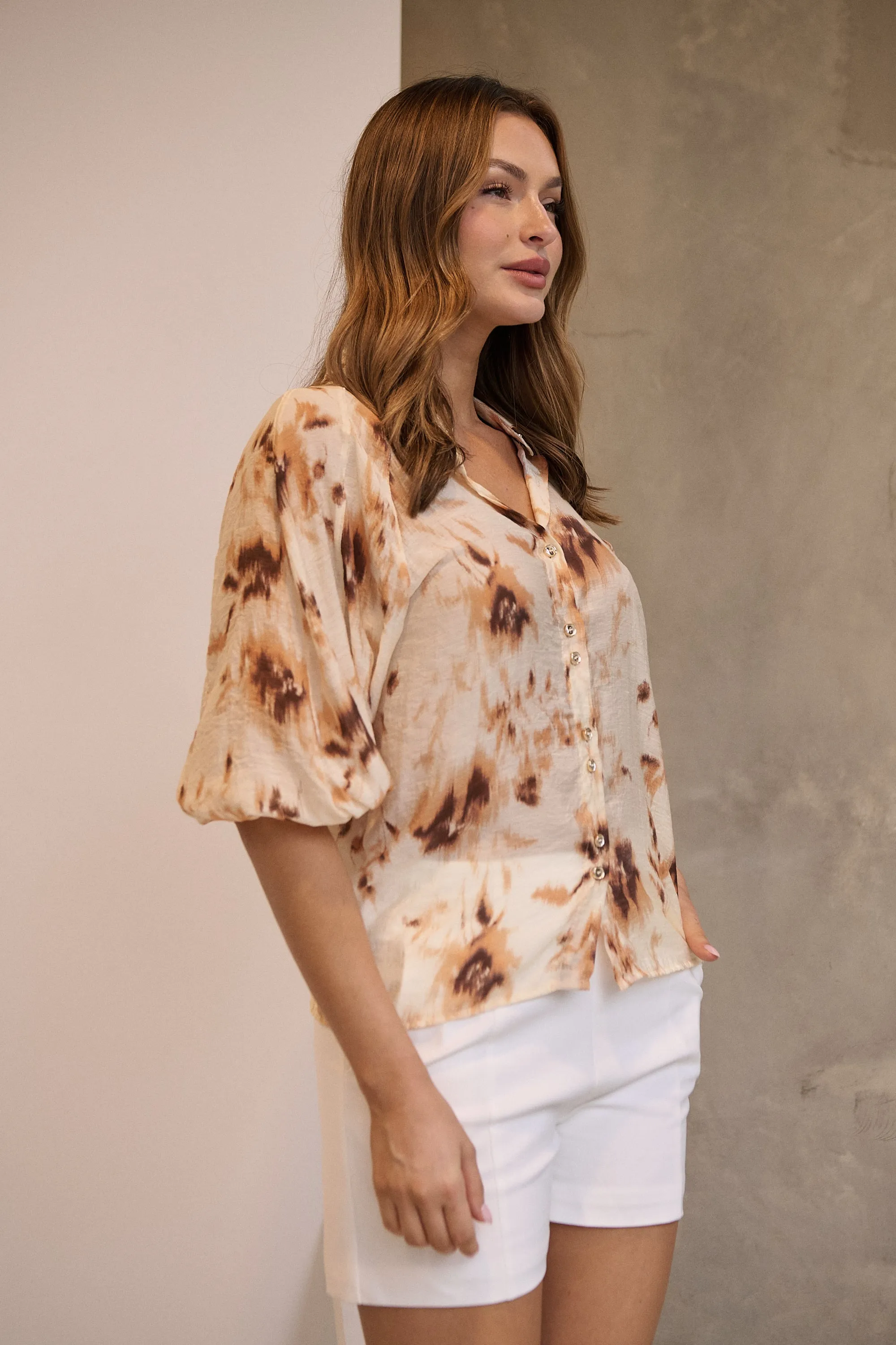 Frida Puff Sleeve Print Blouse