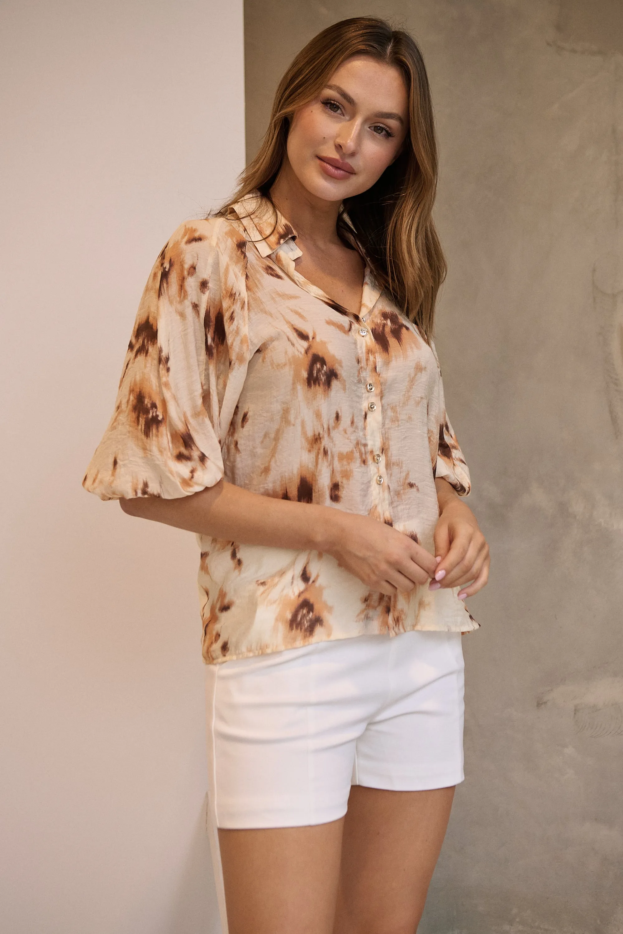 Frida Puff Sleeve Print Blouse