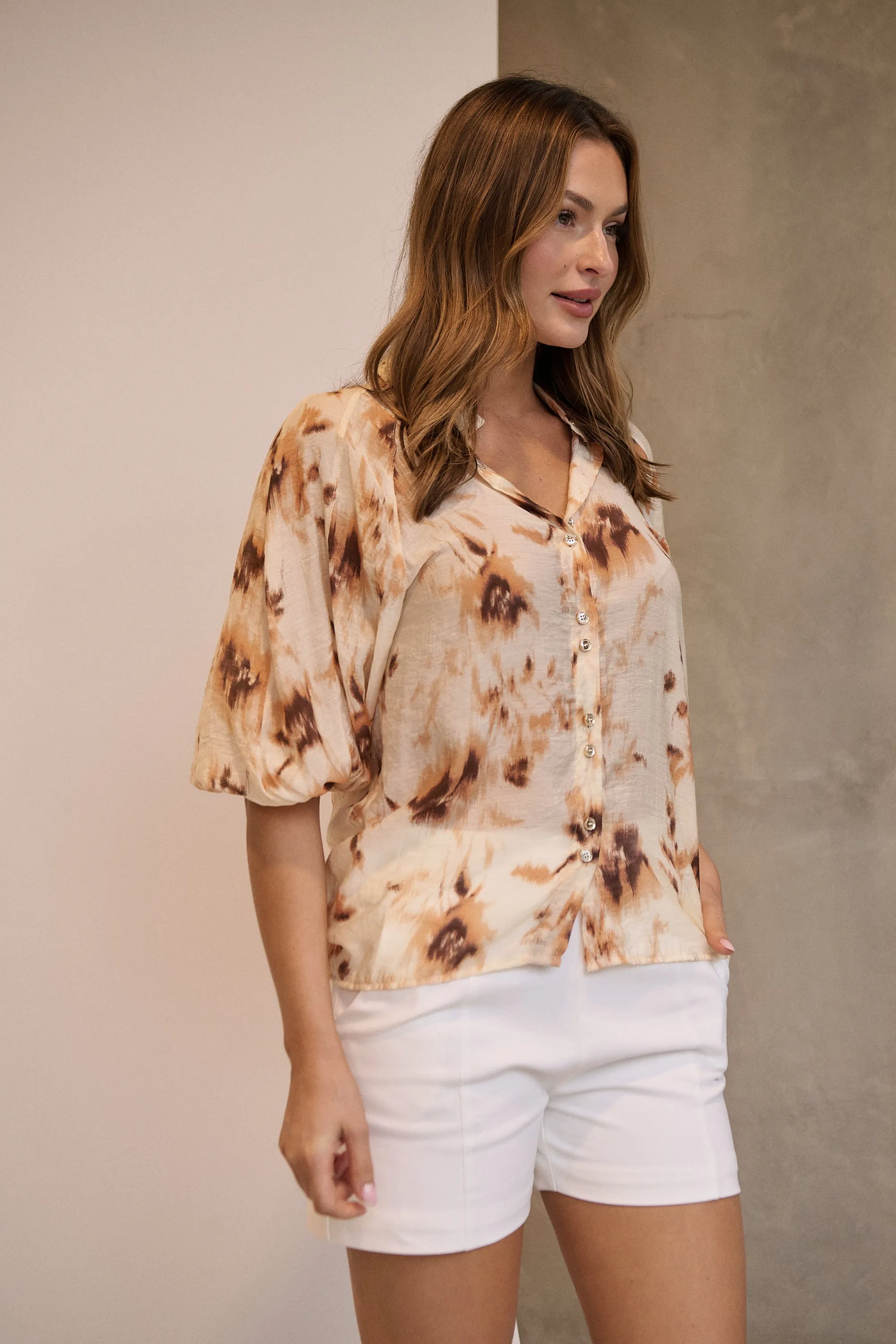 Frida Puff Sleeve Print Blouse