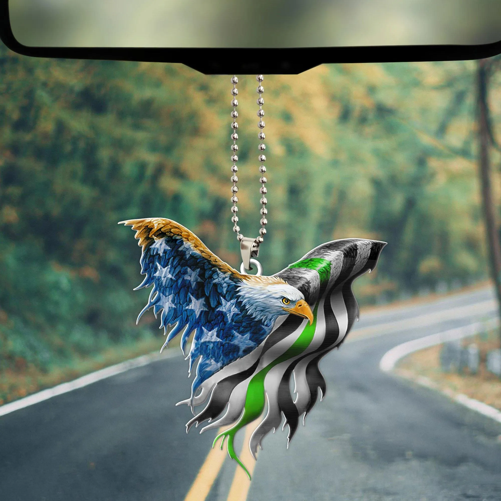 Gearhuman 3D Eagle Thin Green Line Flag Custom Car Hanging