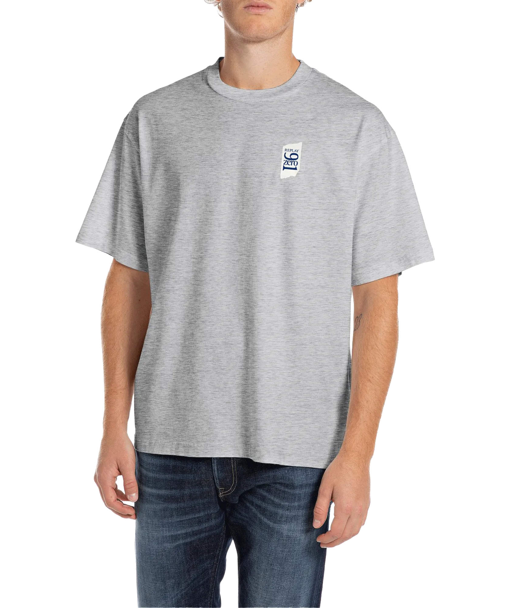 Genderless Crew-neck T-shirt With 9zero1 Logo and Graphic Prints - Grey