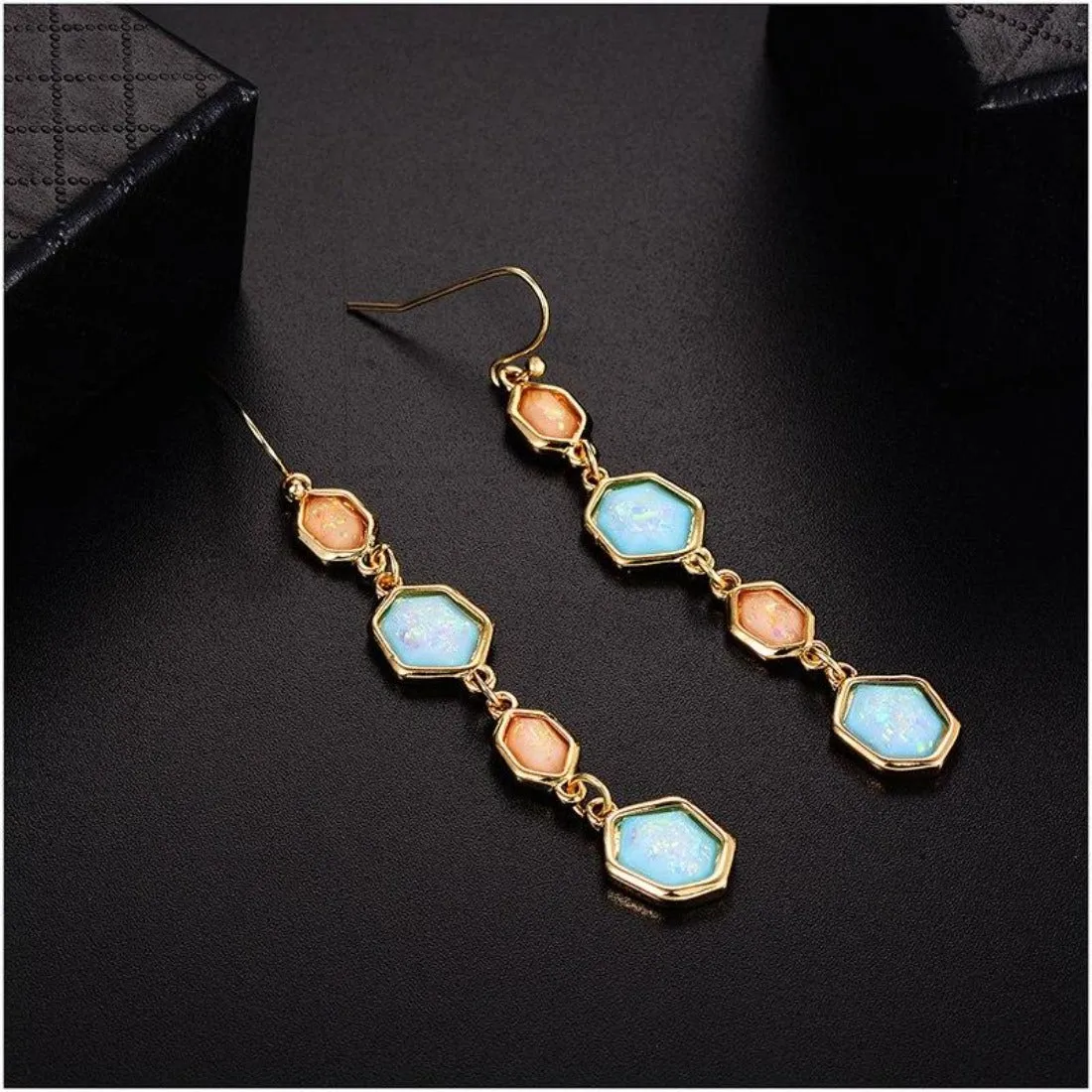 Geometric Colorful Golden Dangle Drop Earrings - 3 Styles