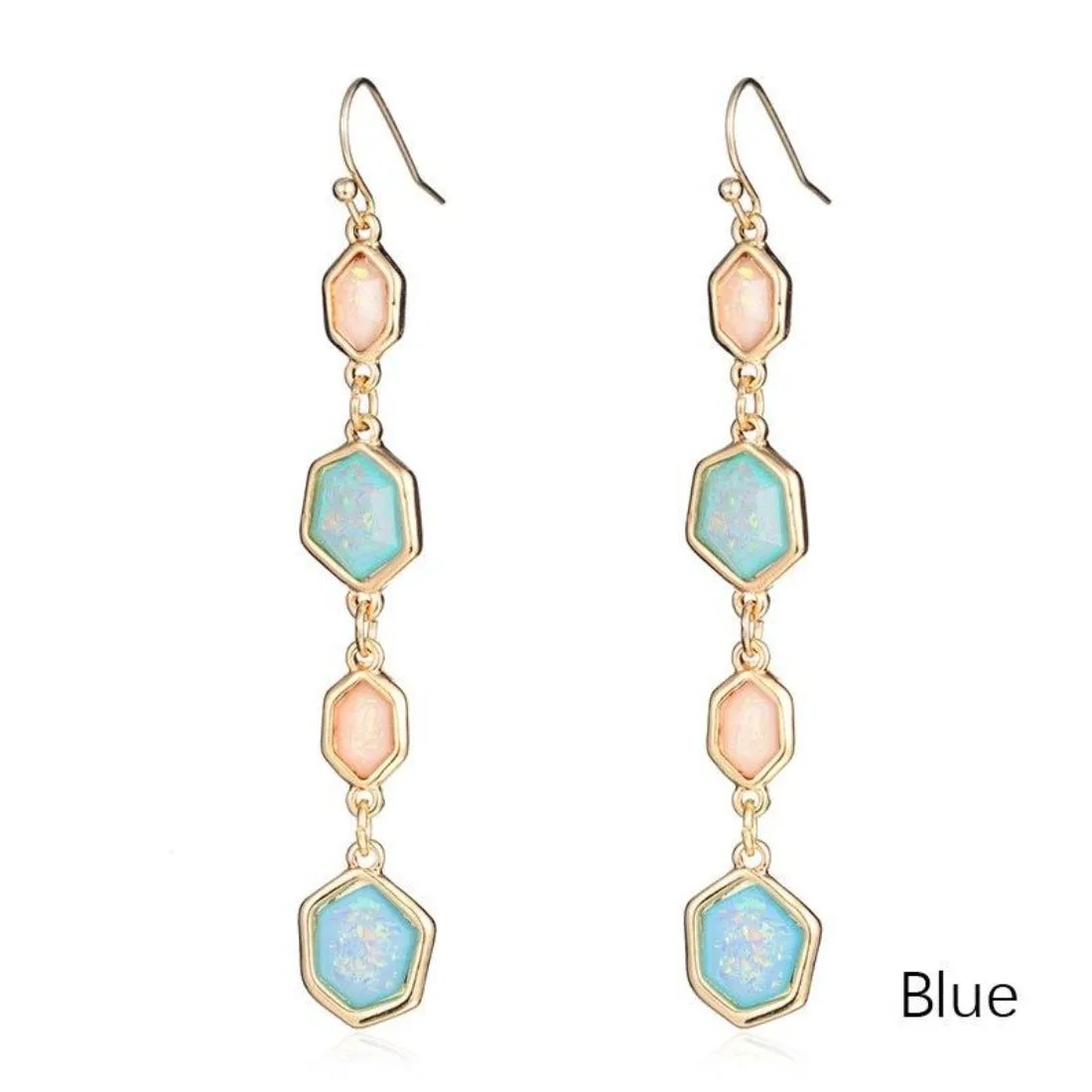 Geometric Colorful Golden Dangle Drop Earrings - 3 Styles