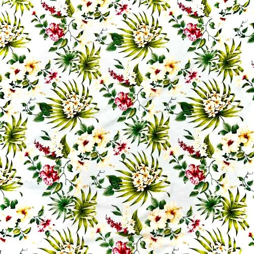 Hibiscus & Plumeria Hawaiian Fabric | Light Blue 0223 BLU-0008C